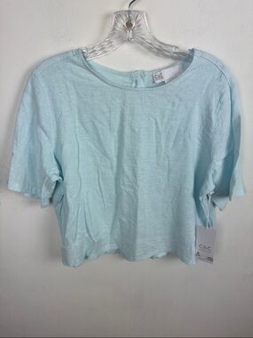 C&C California Light Blue Boxy Linen-Blend Tee